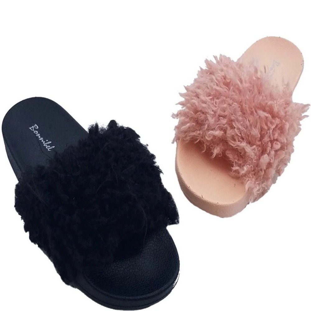 Bonnibel Blush Pink Fuzzy Faux Fur Non-Slip Slide Sandal Shoes NEW - Picture 8 of 8